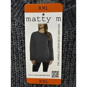 Matty M Women's Chenille Crew Neck Sweater Wide Sleeves, XXL, Gray